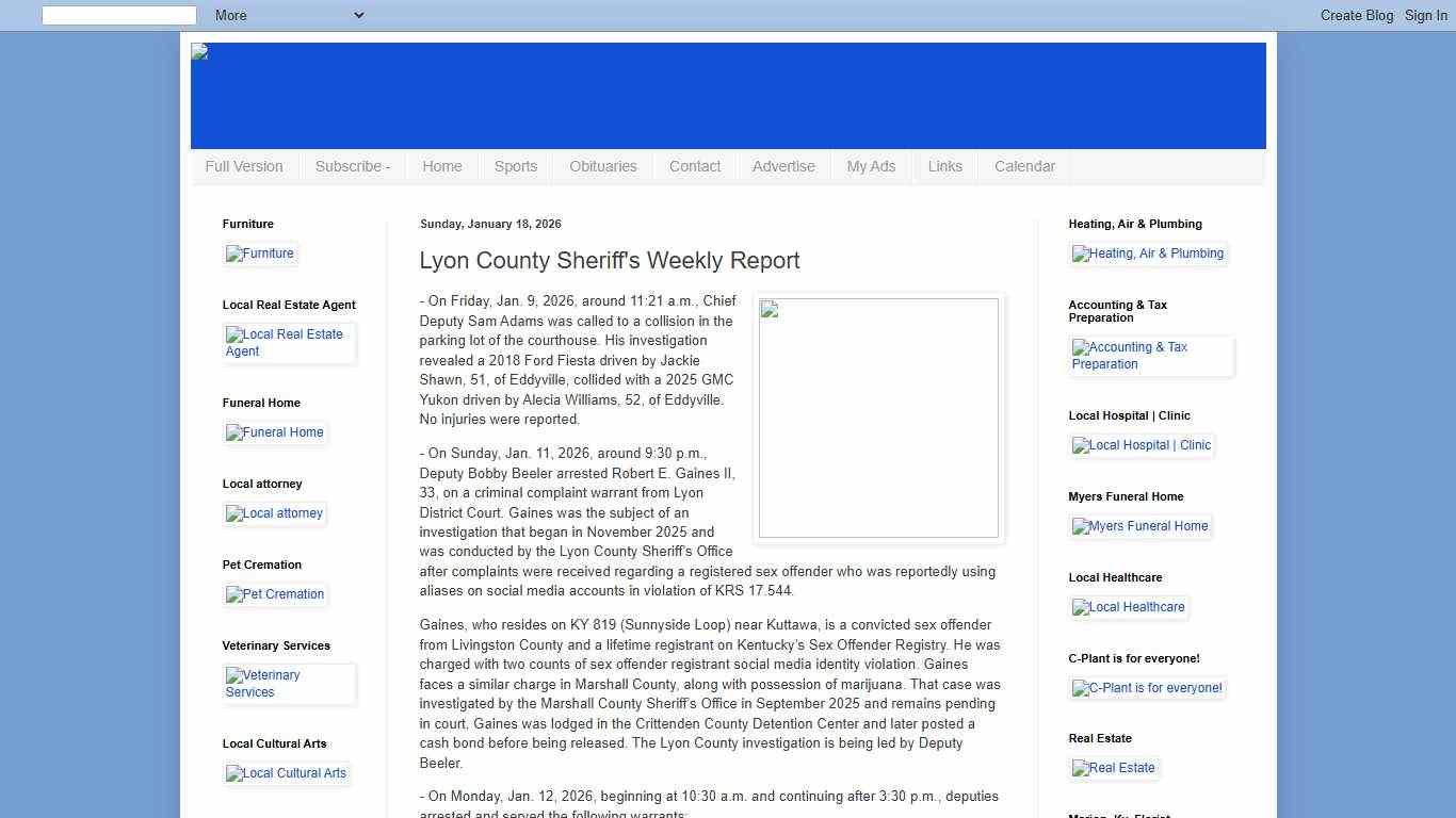 BREAKING NEWS: Lyon County Sheriff's Weekly Report